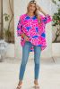 Rose Red Leaf Print V Neck Loose Blouse