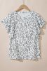 White Leopard Print Ruffle Short Sleeve Blouse