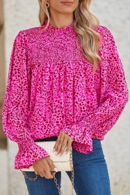 Rose Leopard Shirred Puff Sleeve Flowy Blouse (size: (US 16-18)XL)