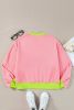 Pink Contrast Trim Bubble Sleeve Sweatshirt