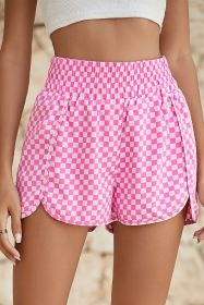 Pink Plaid Print High Waisted Athletic Shorts (size: (US 16-18)XL)