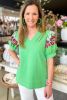 Green Leopard Embroidered Sleeve Textured Blouse