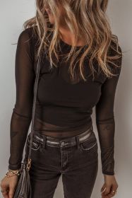 Black Mesh Long Sleeve Slim Fit Bodysuit (size: (US 16-18)XL)
