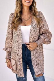 Apricot Casual Leopard Shirred Cuffs Open Front Cardigan (size: (US 16-18)XL)