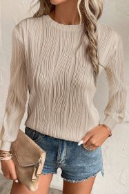 Apricot Wavy Textured Solid Color Drop Shoulder Pullover Top (size: (US 16-18)XL)