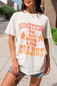 White SOMETHING IN THE ORANGE Graphic Crew Neck T Shirt (size: (US 16-18)XL)