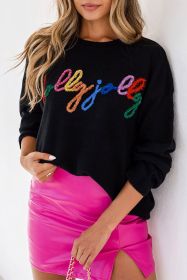 Black Holly Jolly Round Neck Casual Sweater (size: XXL)