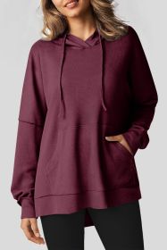 Red Dahlia Waffle Knit High Low Oversized Hoodie (size: (US 16-18)XL)