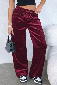Burgundy Solid Drawstring Waist Wide Leg Pants (size: (US 16-18)XL)