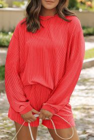 Gold Flame Corded Long Sleeve Top and High Waist Shorts Set (size: (US 16-18)XL)