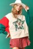 Apricot Sequin Christmas Star Color Block Sleeve Side Slits Sweatshirt