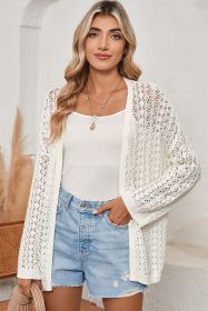 White Hollow Out Crochet Knit Drop Shoulder Open Front Cardigan (size: (US 16-18)XL)