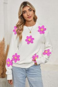White 3D Flower Detail Loose Sweater (size: XXL)