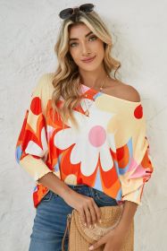 Yellow Colorful Floral Print Ribbed Dolman Blouse (size: (US 16-18)XL)