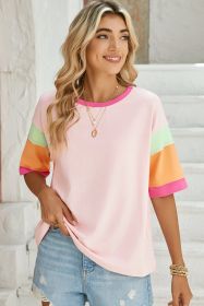 Pink Color Block Sleeve Round Neck Oversize Top (size: (US 16-18)XL)