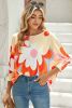 Yellow Colorful Floral Print Ribbed Dolman Blouse