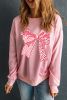 Pink Leopard Bowknot Graphic Round Neck Sweatshirt