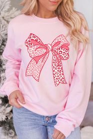 Pink Leopard Bowknot Graphic Round Neck Sweatshirt (size: (US 16-18)XL)