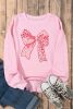 Pink Leopard Bowknot Graphic Round Neck Sweatshirt
