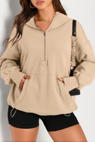 Parchment Kangaroo Pocket Half Zipper Oversized Hoodie (size: (US 16-18)XL)