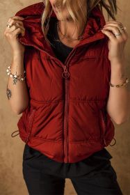 Clay Zip Up Side Pockets Hooded Puffer Vest (size: (US 16-18)XL)