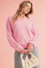 Peach Blossom Flower Pattern Knitted Notched Neck Sweater