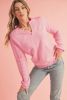Peach Blossom Flower Pattern Knitted Notched Neck Sweater