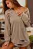 Khaki Casual Distressed Pocket Long Sleeve Top