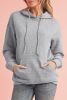 Gray Lattice Textured Kangaroo Pocket Drawstring Hoodie