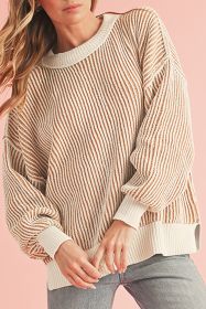 Chestnut Striped Contrast Trim Loose Sweater (size: (US 4-6)S)