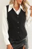 Black Solid Color Button up V Neck Suit Vest