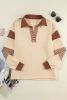 Light French Beige Striped Patchwork Collar Sweatshirt