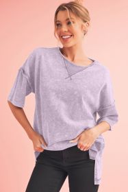 Orchid Petal Mineral Wash Exposed Seam Drop Shoulder Oversized Tee (size: (US 16-18)XL)