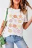 White Floral Pumpkin Graphic Crewneck T Shirt