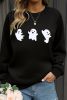 Black Halloween Ghost Print Round Neck Sweatshirt