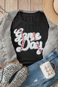 Black Game Day Baseball Graphic Crew Neck Tee (size: (US 16-18)XL)