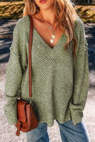 Jungle Green Plain Oversized Hollowed Knit Sweater (size: (US 16-18)XL)