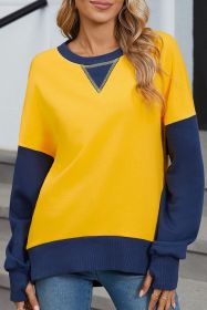 Yellow Color Block Thumbhole Sleeve Drop Shoulder Sweatshirt (size: (US 16-18)XL)