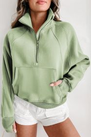 Smoke Green Zip Up Stand Collar Ribbed Thumbhole Sleeve Sweatshirt (size: (US 16-18)XL)