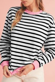 Black Striped Contrast Trim Long Sleeve Top (size: (US 16-18)XL)