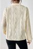Apricot Textured Hollow Crochet Collared V Neck Top