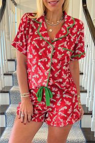 Red Christmas Candy Cane Print Pajama Set (size: (US 16-18)XL)