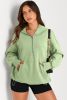 Smoke Green Kangaroo Pocket Half Zipper Oversized Hoodie
