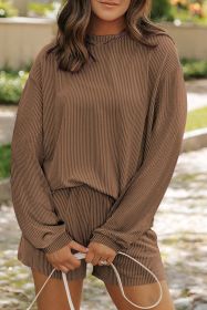 Chestnut Corded Long Sleeve Top and High Waist Shorts Set (size: (US 16-18)XL)