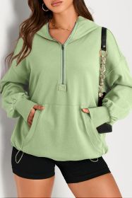 Smoke Green Kangaroo Pocket Half Zipper Oversized Hoodie (size: (US 16-18)XL)