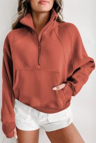 Flamingo Zip Up Stand Collar Ribbed Thumbhole Sleeve Sweatshirt (size: (US 16-18)XL)