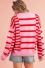 Pink Striped Crewneck Drop Sleeve Knit Sweater