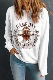 Beige GAME DAY Bowknot Rugby Graphic Sweatshirt (size: (US 16-18)XL)