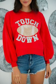 Fiery Red TOUCH DOWN Rugby Graphic Pullover Sweatshirt (size: (US 16-18)XL)