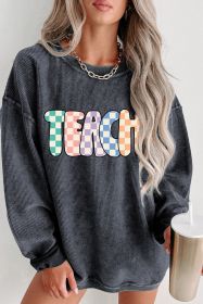 Gray Checkerboard TEACH Graphic Corded Crew Neck Sweatshirt (size: (US 16-18)XL)